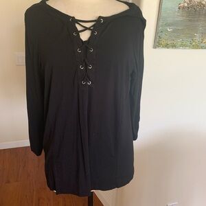 Cable & Gauge Black Women's travel knit top, with lace-up neckline